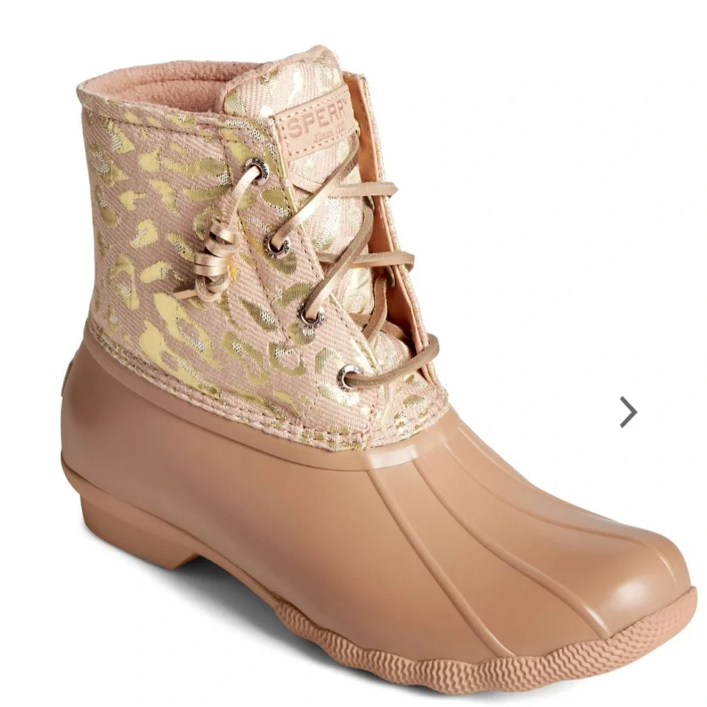 Sperry Tan and Gold Duck Boots